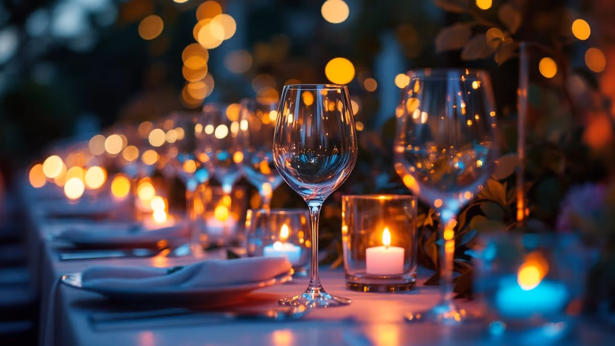 Mesa montada en un evento nocturno al aire libre