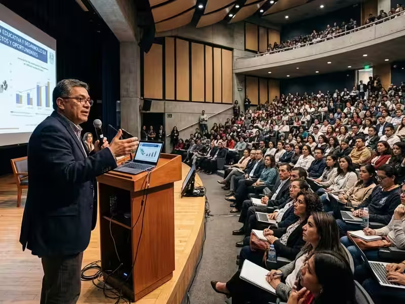 Orador en el podium de un auditorio universitario